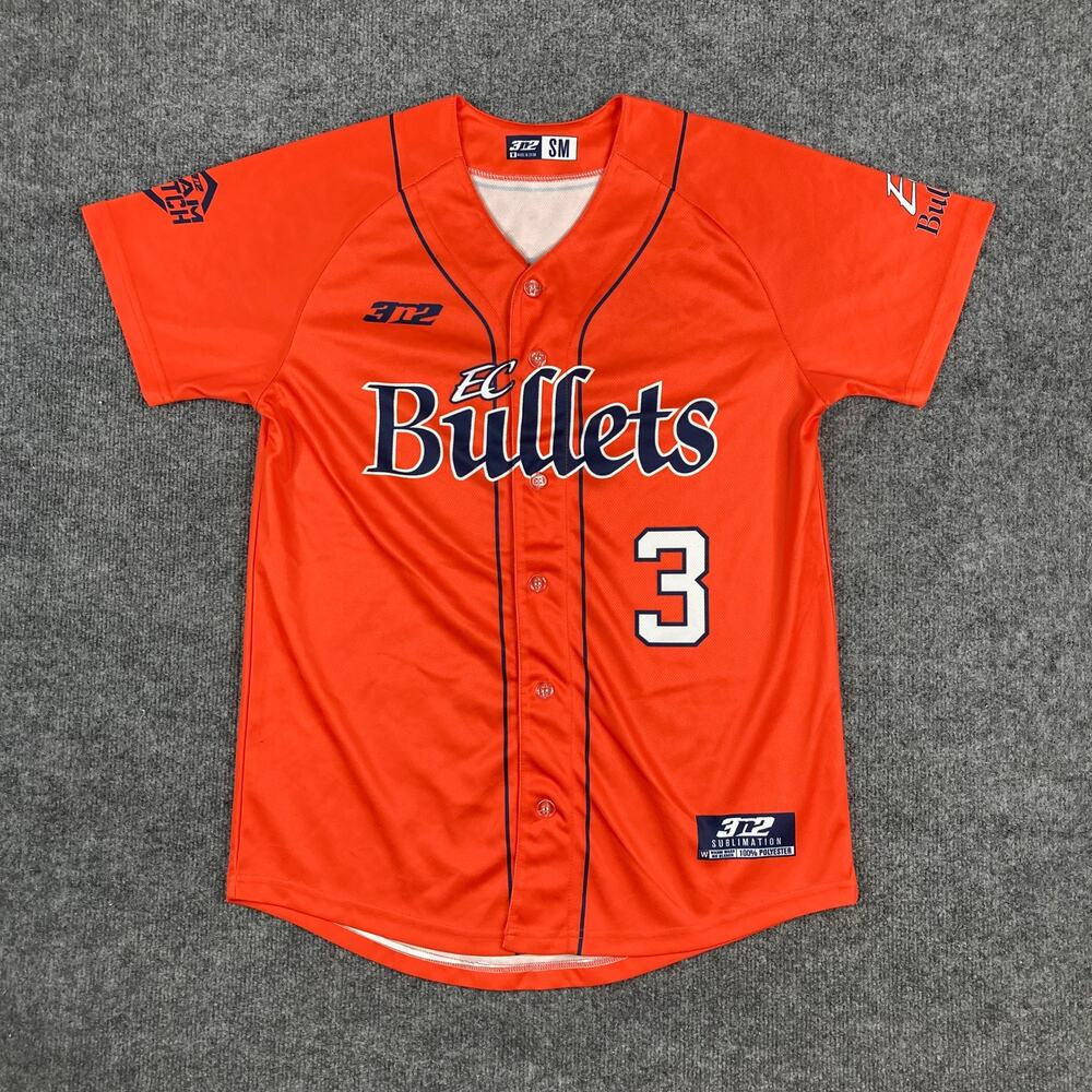 3N2‎ EC Bullets Baseball Jersey Mens Small Orange Button Up Team Sportswear